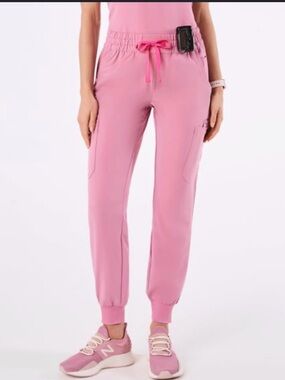 Figs Pink Cargo Jogger Pants with Drawstring